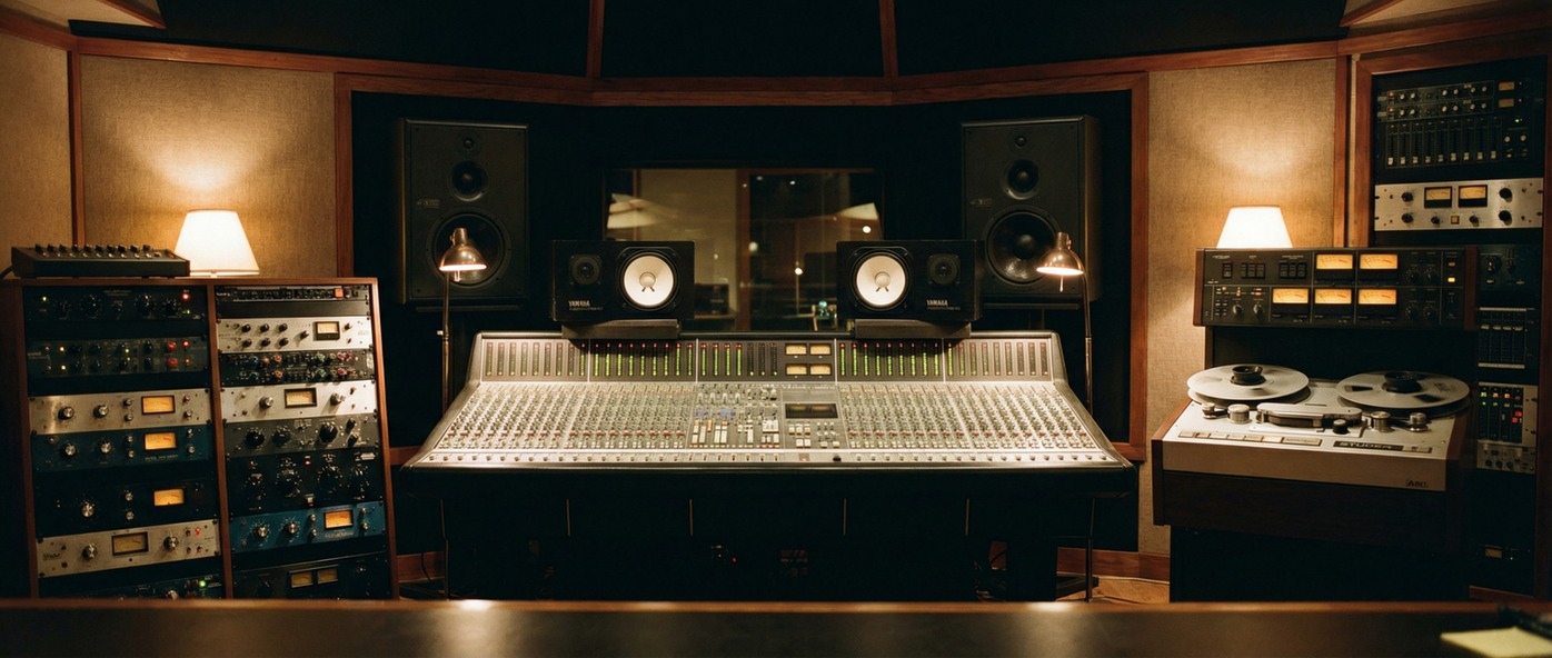 gemini-image-2 A hyper-realistic 1990s professional recording studio control room photographed -0